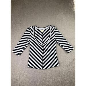 Anthropologie Maeve Front Zip Scoop Neck Top Size S Blue Motif Chevron Stripe